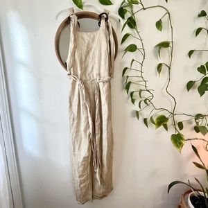 Free People Beige Linen Tie-Back Jumpsuit